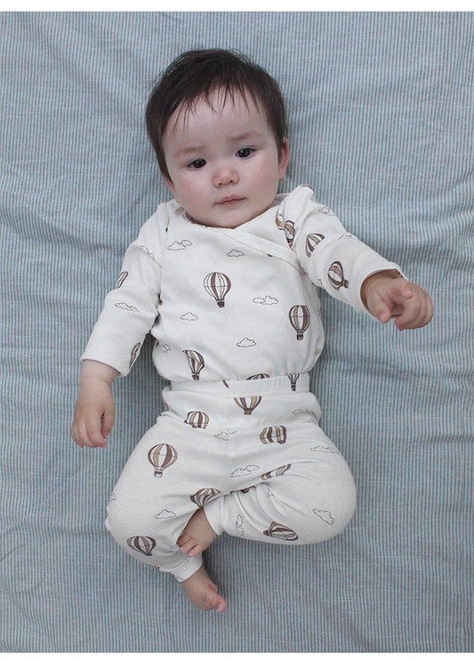 ロンパースセットアップ チェリー/気球プリント長袖肌着ロンパース/パンツ【mh0010724】