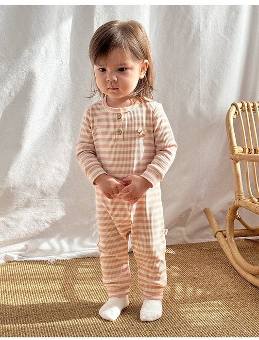 長袖ロンパース ボーダー長袖ジャンプスーツロンパース【mh0010731】