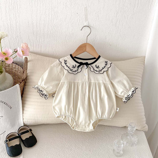 長袖ロンパース 刺繍レースフリル襟長袖ロンパース【mh0010926】