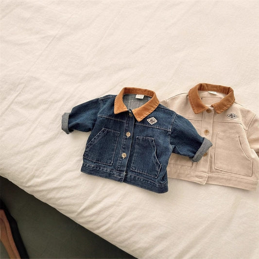 ショートコート・ジャケット・ジャンパー バイカラー襟付き長袖デニムジャケット コットンジャケット【mh0011017】