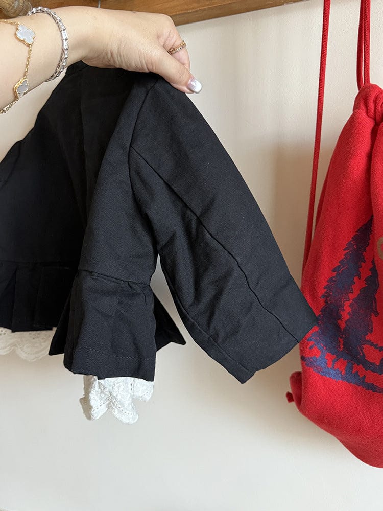 ショートコート・ジャケット・ジャンパー ペプラムフリルジャケット レース裾 パフスリーブアウター【mh0011056】