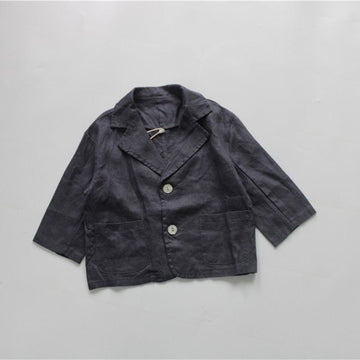 ショートコート・ジャケット・ジャンパー navy blue / 90cm キッズ服 ジャケット ブレザー コットンリネン アウター 無地 ネイビー 茶色 2色 男の子