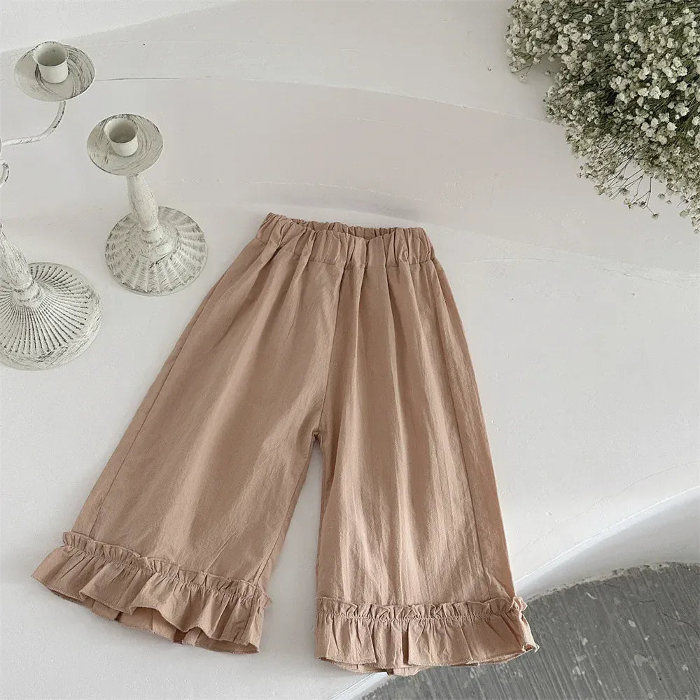 ロングパンツ・スウェットパンツ Orange / 9-12 Months 80cm ベビーパンツ 裾レースフリルワイドルーズロングパンツ【mh0008838】