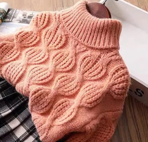 ニット・セーター orange / 90cm / 取り寄せ(7〜21日) キッズセーター タートルネック ニット ケーブル編み ざっくりプルオーバー 4カラー ガールズ 女の子 子供服