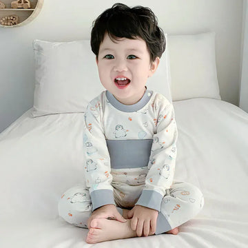 長袖パジャマ penguin / 0-6M 66cm ベビーパジャマセット アニマルプリント長袖肩開きTシャツ+ハイウエストパンツ 7カラー【mh0007754】