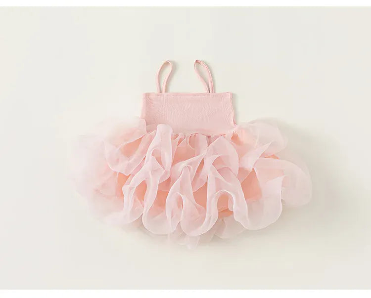 ノースリーブワンピース pink / 80cm 9-12m キッズワンピース キャミソール チュチュ チュールスカート プリンセス ドレスワンピース 2カラー