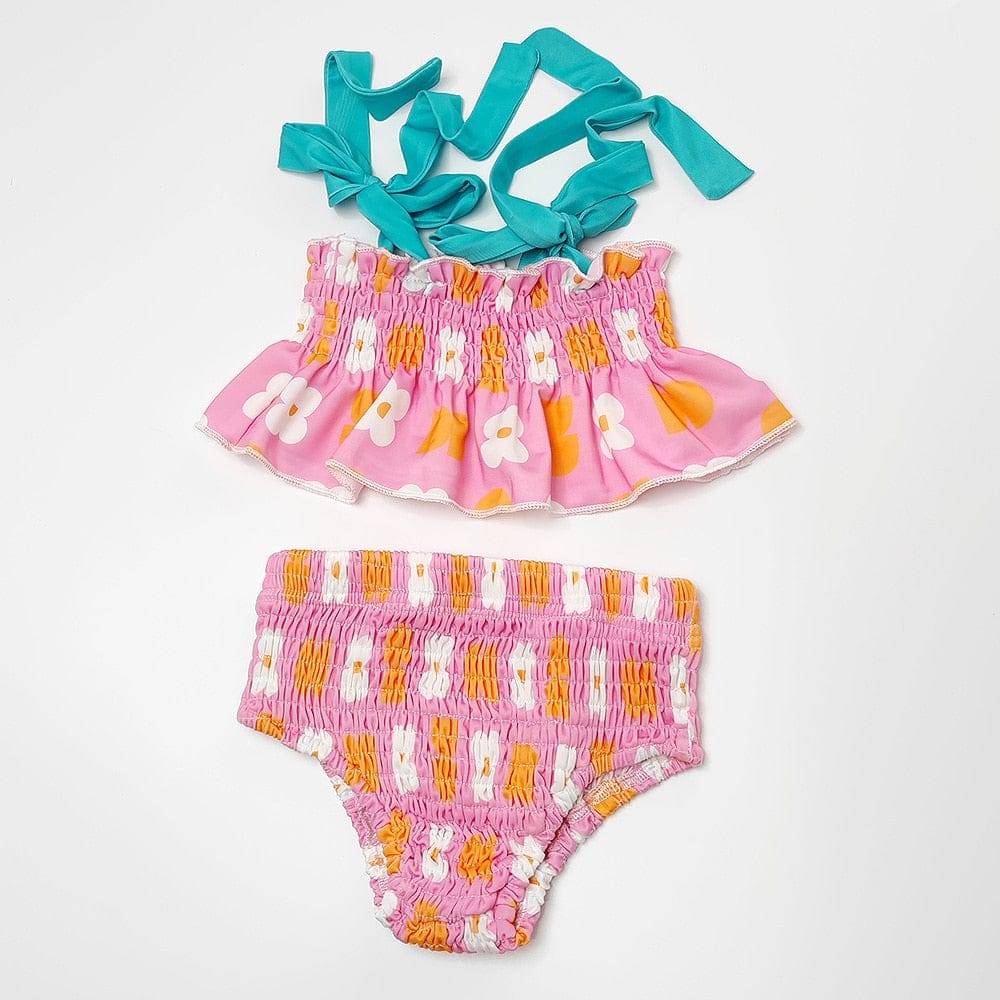 ベビー用水着 Pink / 80cm キッズ 水着 セパレート ビキニ レトロフラワー スイムウェア パープル ピンク ガールズ【mh0002008】