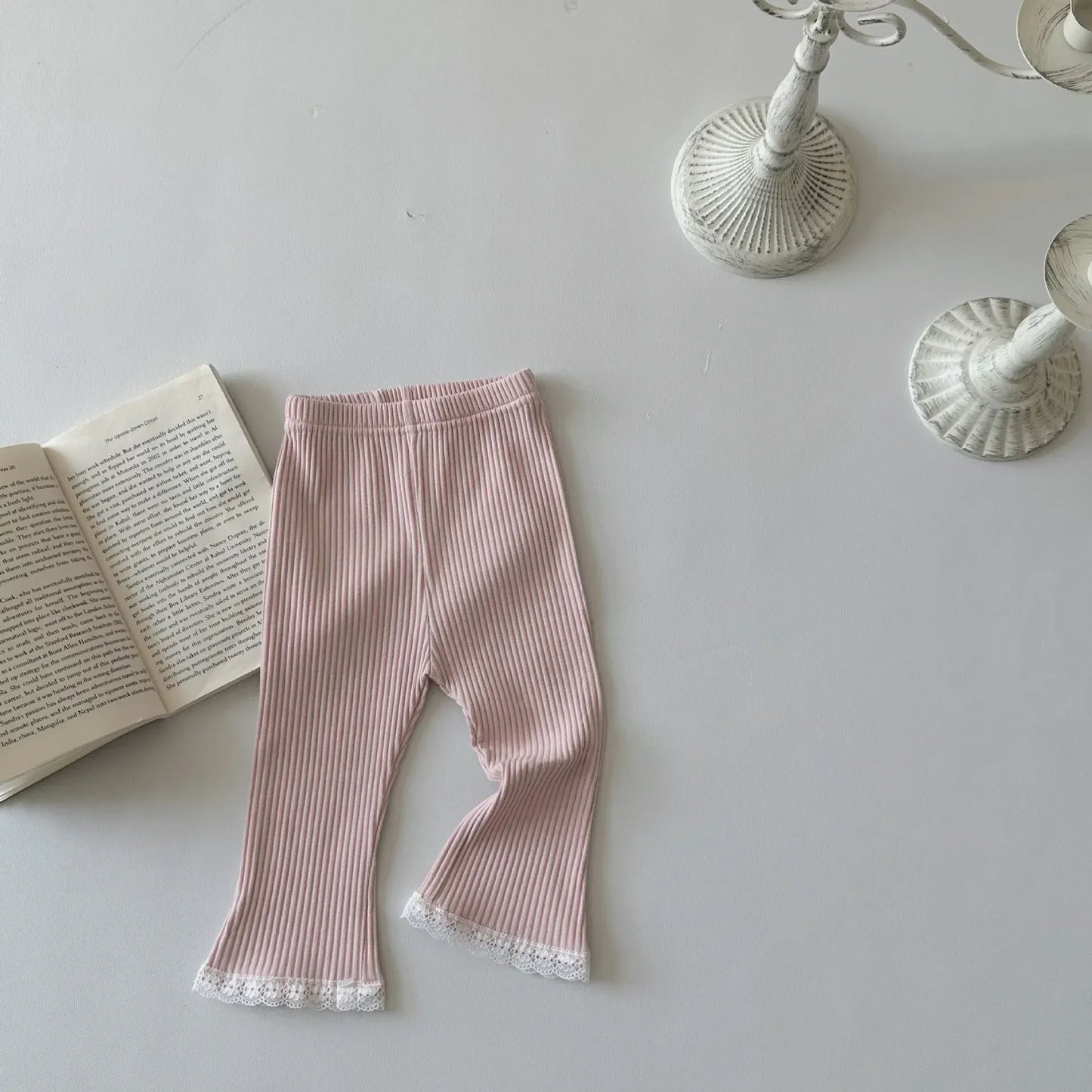 レギンスパンツ Pink / 9M 73CM ベビーパンツ レギンスパンツ 裾レース シンプルベーシック 2カラー【mh0006400】