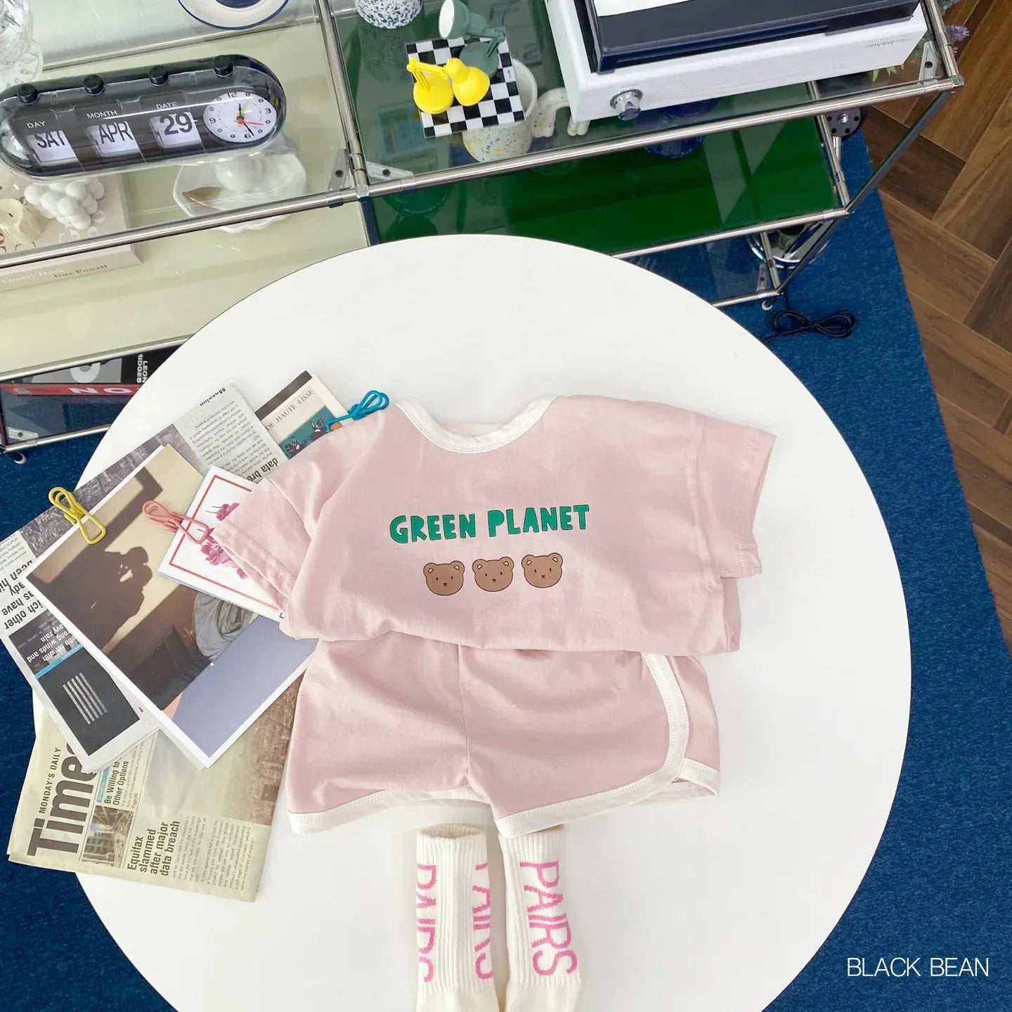 半袖セットアップ Pink / 9M 73CM ベビーセットアップ 2点セット 半袖Tシャツ+ショートパンツ ベアくまプリント 3カラー【mh0005602】