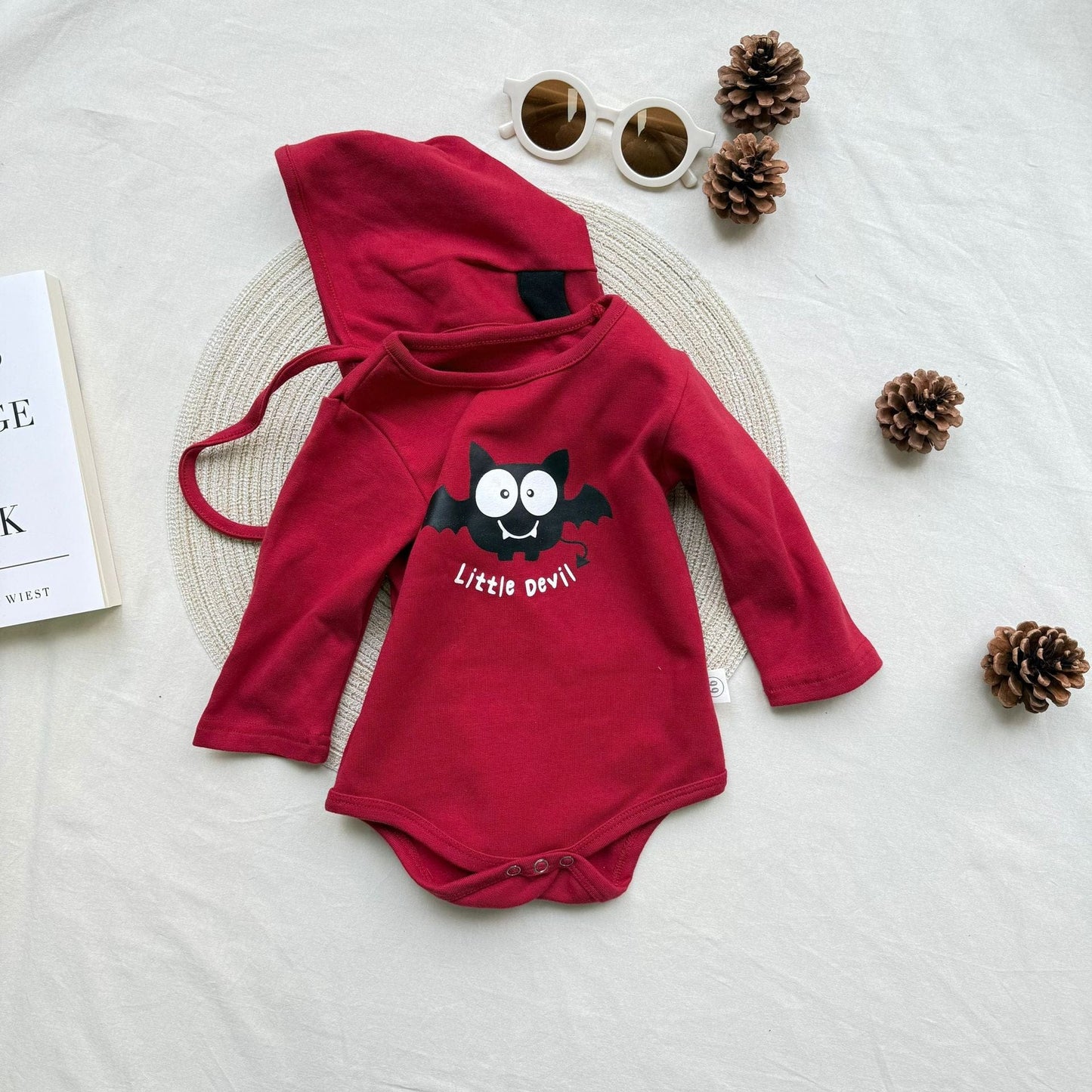 長袖ロンパース Red / 66cm little devil bat print bodysuit【mh0009533】
