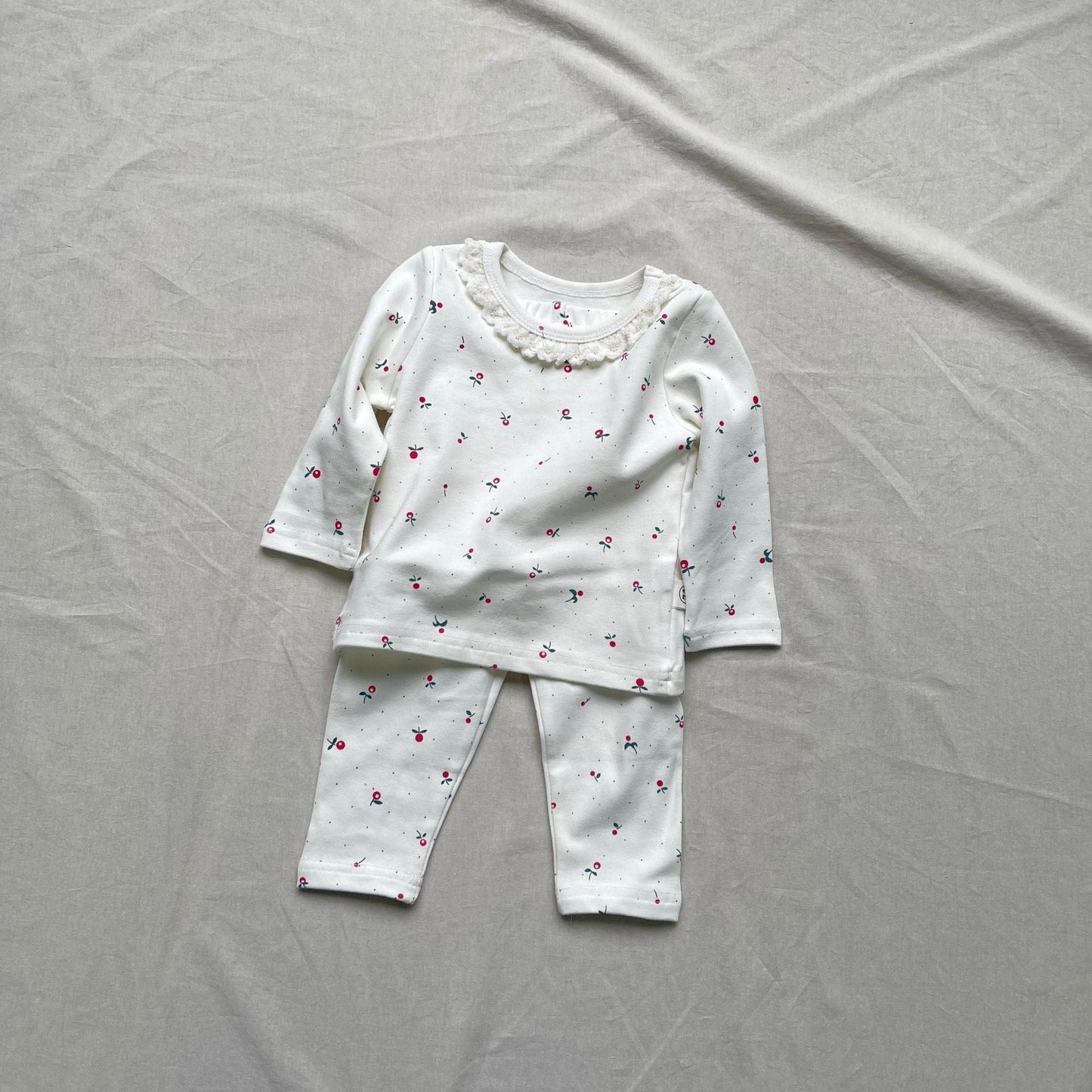 長袖パジャマ Red / 73cm フラワー小花柄プリント長袖パジャマセット【mh0009437】