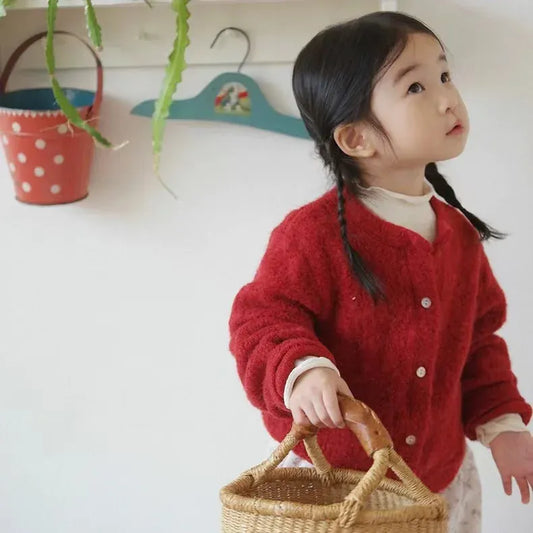 カーディガン・パーカー Red / 9M 73CM キッズカーディガン モヘアタッチニットジャケット【mh0008108】