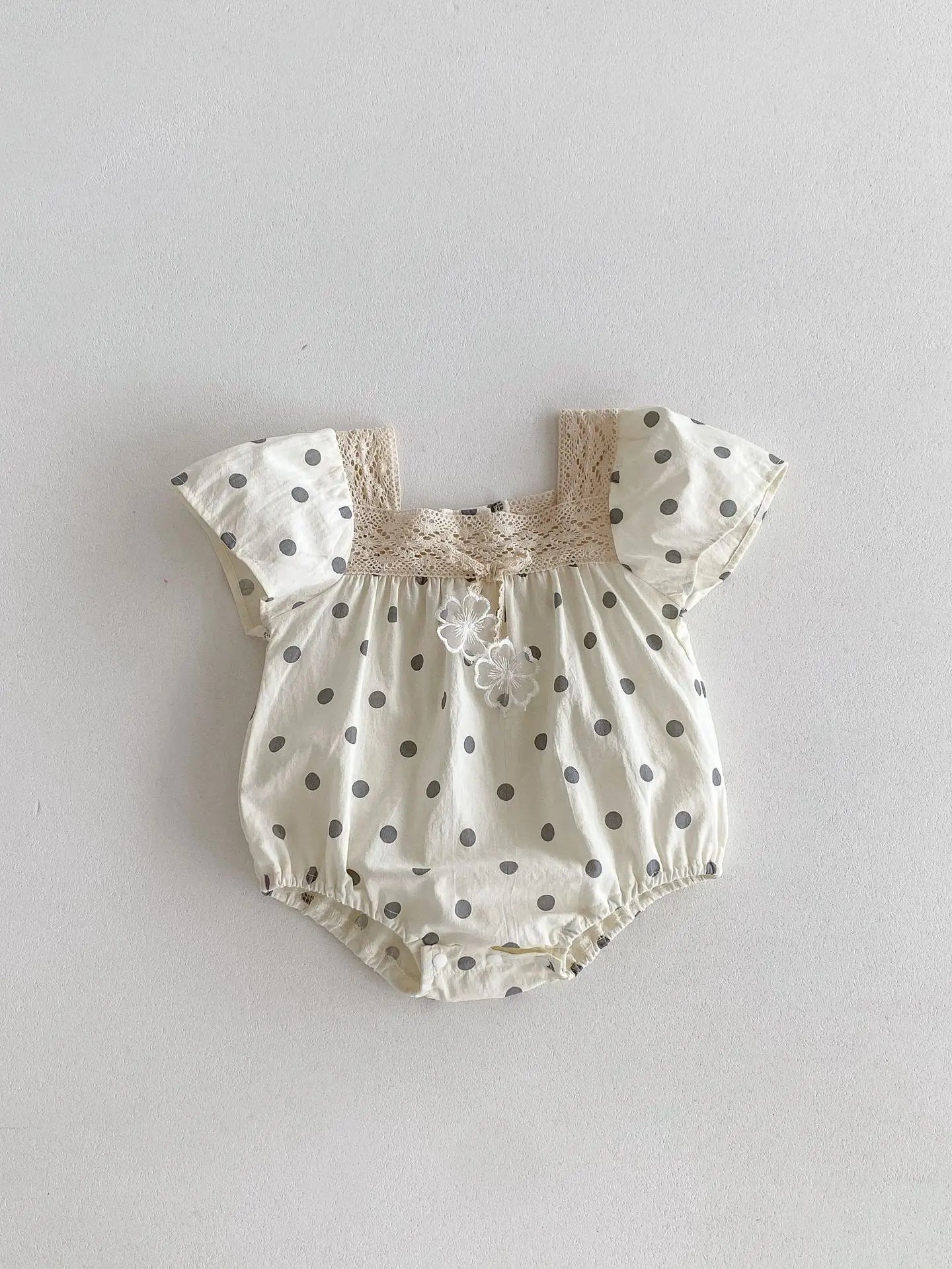 半袖ロンパース romper / 66cm 0-6m ベビーロンパース/キッズワンピース 半袖 レース 水玉ドットプリント リンクコーデ 姉妹 お揃いコーデ【mh0005258】
