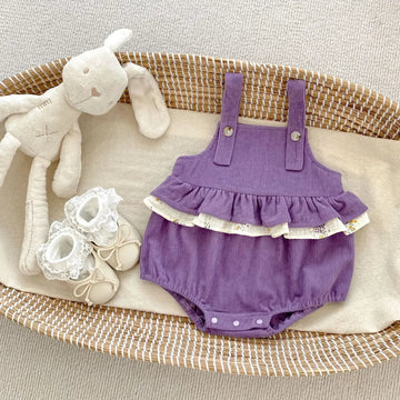 ロンパースセットアップ romper / 66cm ベビートップス/ロンパース フラワープリントラッフル襟長袖ブラウス/フリルサスペンダーボディスーツ【mh0007328】
