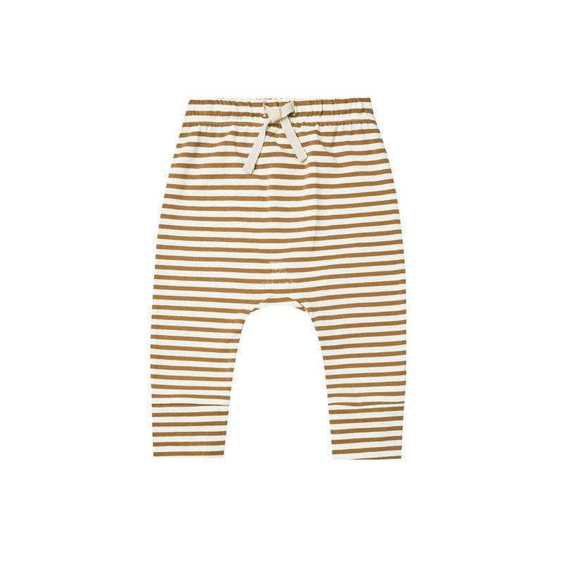 ボーダー柄のロングパンツ(ベージュ×ブラウン、ドローストリング)