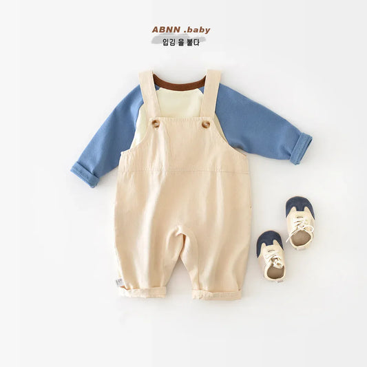 オーバーオール ベビーオーバーオール/トップス 長袖パッチワークTシャツ/サスペンダーくま耳ジャンプスーツ サロペット