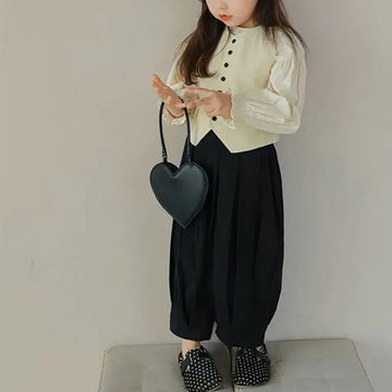 ロングパンツ・スウェットパンツ キッズトップス ベスト パンツ 長袖パフスリーブTシャツ シンプルベスト バルーンルーズパンツ