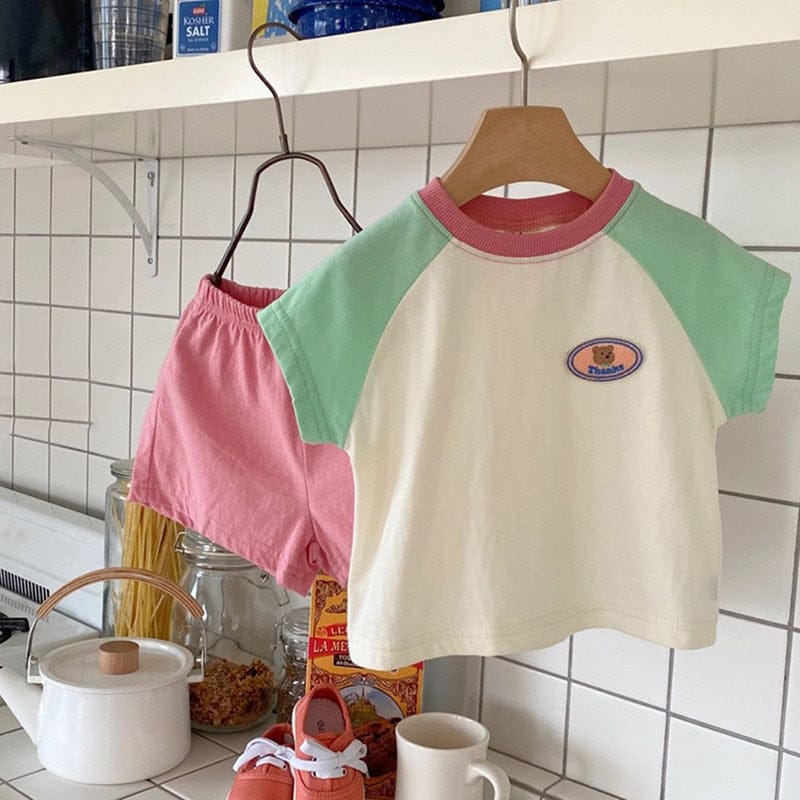 半袖セットアップ ☺︎ ベビー カラフル パッチワーク セットアップ 半袖 Tシャツ ショートパンツ 2カラー ボーイズ