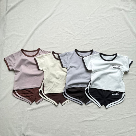 半袖セットアップ ロゴワンポイント半袖Tシャツ+ショートパンツスポーツセットアップ 2点セット【mh0010011】