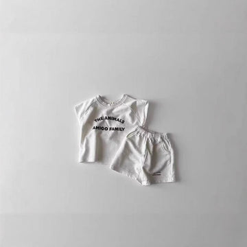 ノースリーブセットアップ レターロゴノースリーブTシャツ+ショートパンツセットアップ 2点セット【mh0010408】