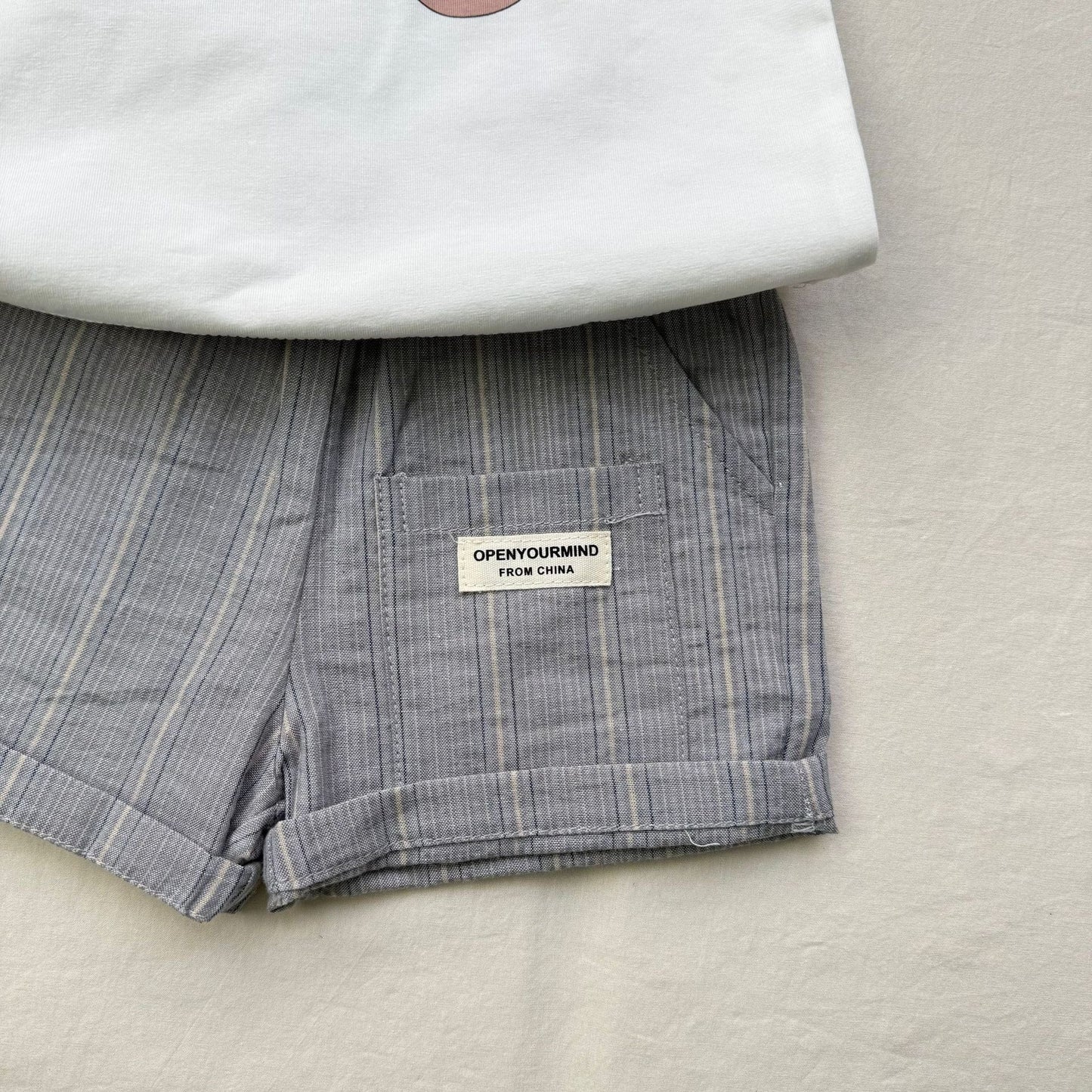 半袖セットアップ トラクタープリント半袖Tシャツ+ストライプショートパンツセットアップ 2点セット【mh0010419】