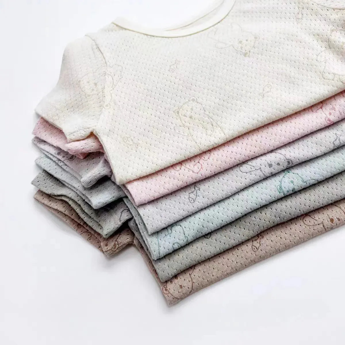 半袖セットアップ ベビーパジャマセット 半袖Tシャツ+ショートパンツ ベアくまプリント ルームウェア パステル 3カラー【mh0005466】