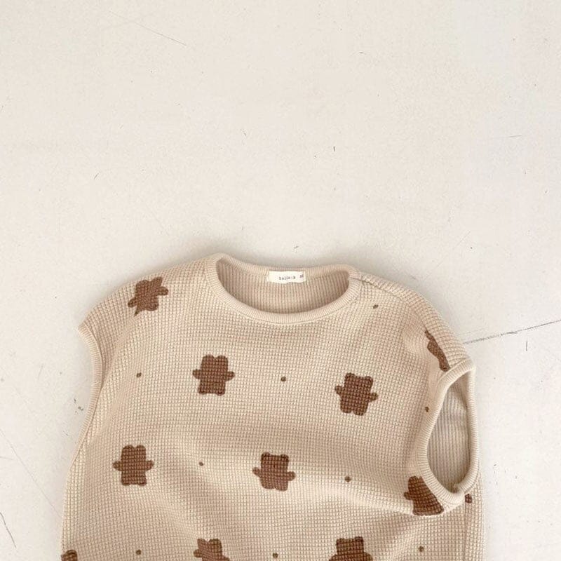 ノースリーブセットアップ ベビー ワッフル セットアップ くま ベア ノースリーブ Tシャツ ショートパンツ ボーイズ【mh0002441】
