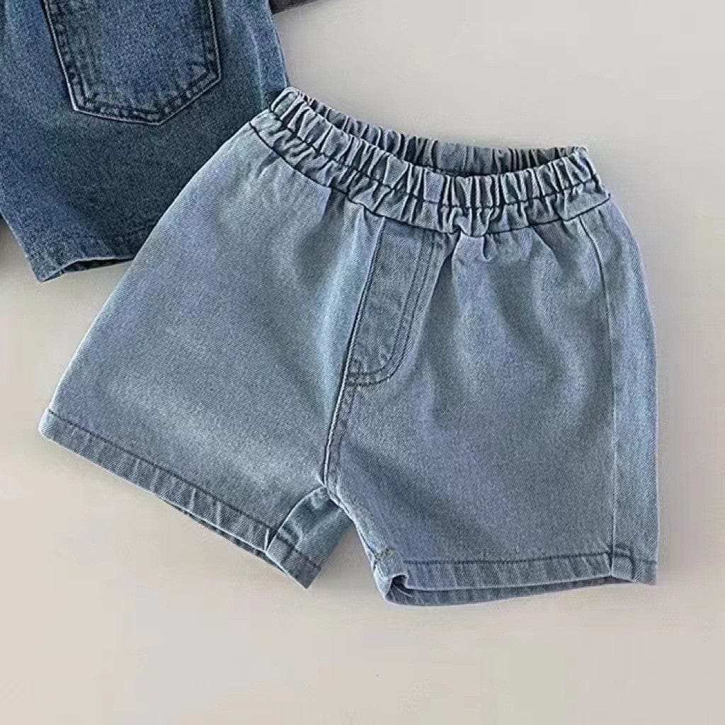 半袖セットアップ Threaded waist denim shorts - light blue / 73cm うさぎバニープリント半袖Tシャツ/デニムショートパンツ【mh0009446】