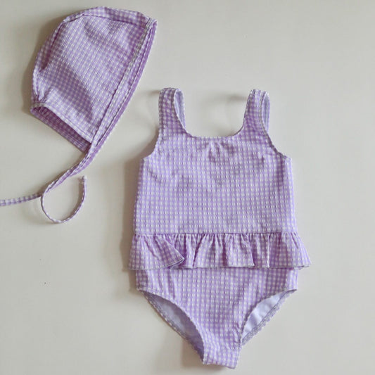 ベビー用水着 Vest swimsuit light purple check / 80 ガールズ水着 ノースリーブワンピース/セパレートスイムウェア ラッシュガード【mh0009335】