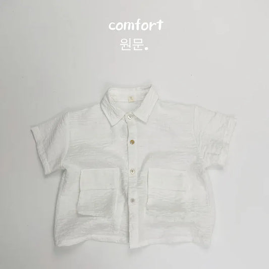 半袖シャツ・ブラウス white / 12M 80cm キッズトップス コットンリネン 半袖シャツ サファリシャツ 2カラー