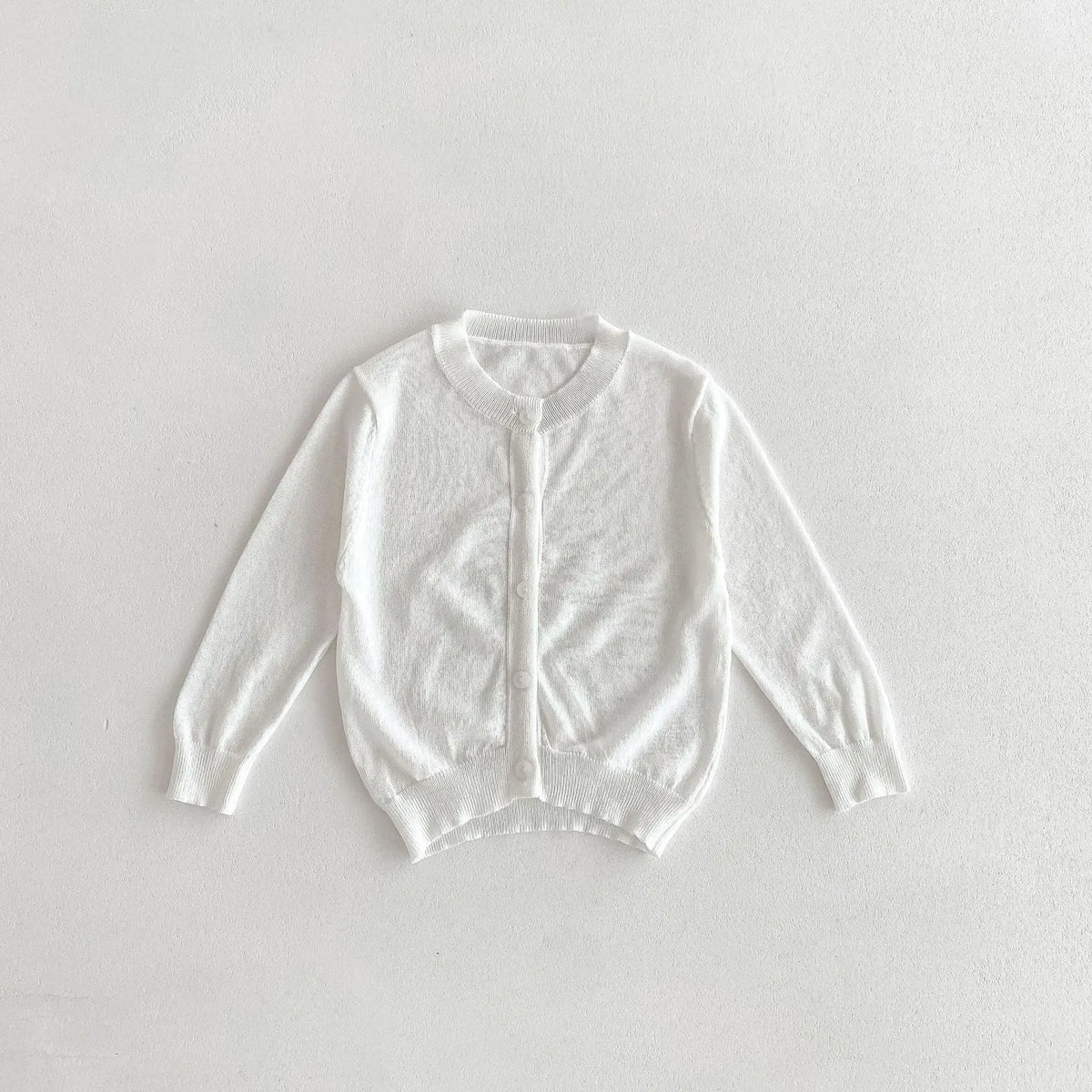 キッズ用薄手カーディガン 白 前開きボタン 長袖