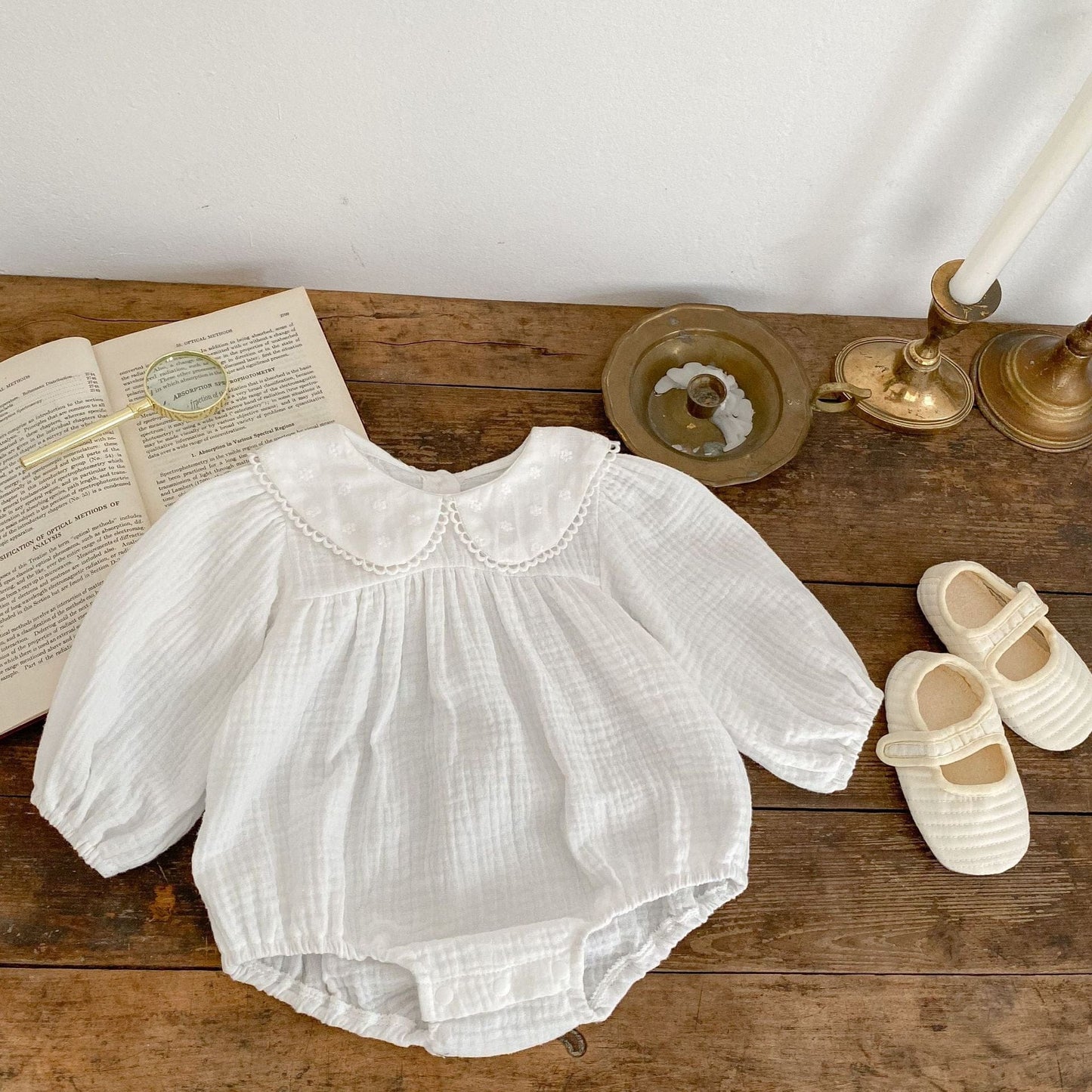 長袖ロンパース white / 66cm ☺︎ ベビー 長袖ロンパース 丸襟 レース ピンク ホワイト 2カラー ガールズ 女の子 子供服