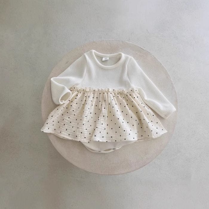 長袖ロンパース White / 66cm ベビーロンパース 水玉スカートドッキング長袖ボディスーツ【mh0009173】