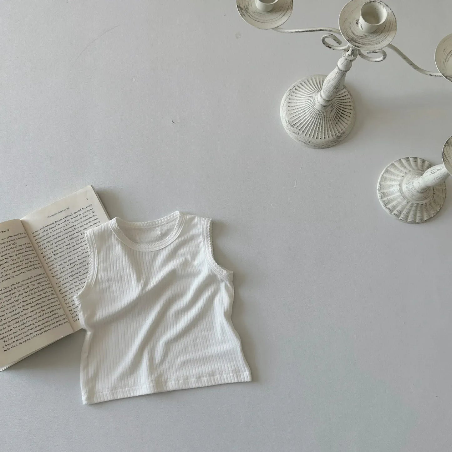 タンクトップ・キャミソール・ノースリーブトップス White / 6M 66CM ベビートップス リブタンクトップ ノースリーブTシャツ シンプルベーシック 4カラー【mh0005464】