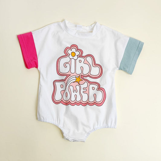 半袖ロンパース White / 70cm ベビー グラフィティ レターロゴ プリント パッチワーク 半袖 ロンパース ホワイト ガールズ【mh0002011】