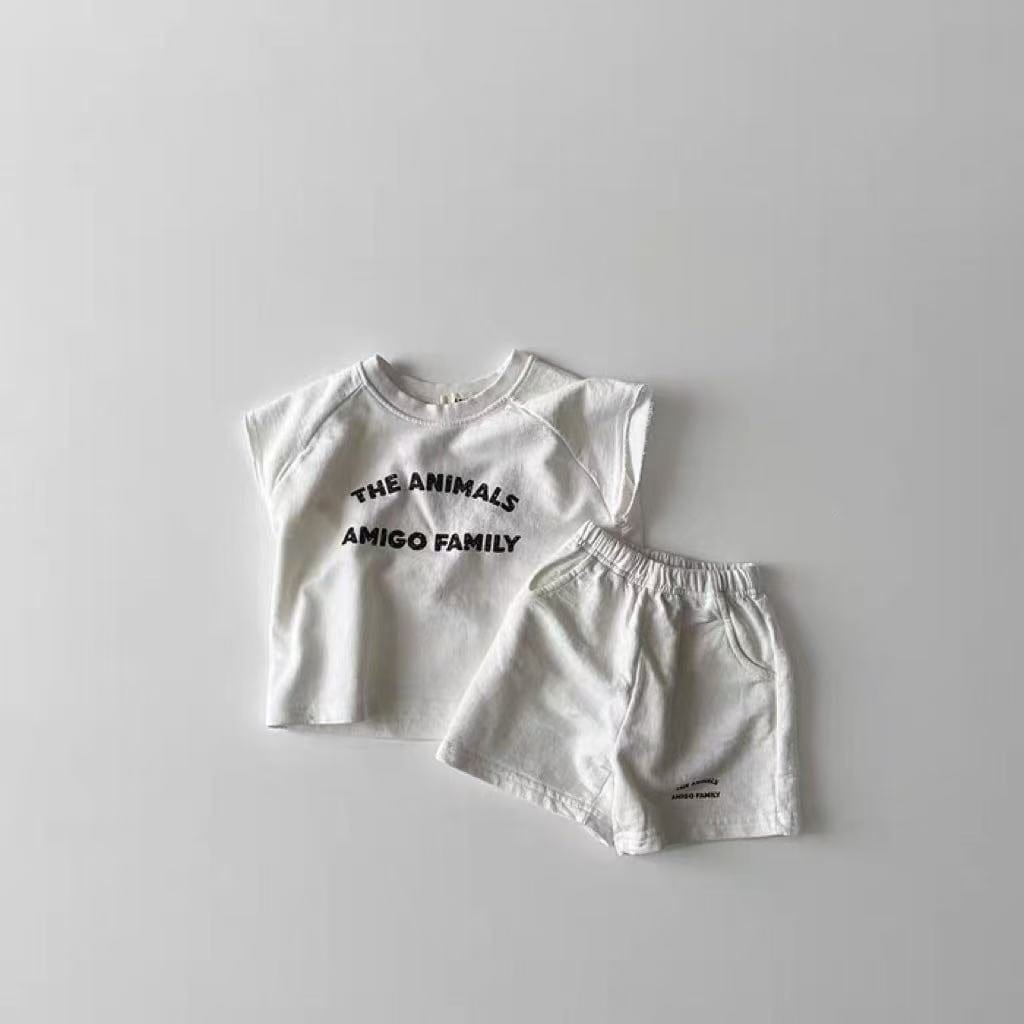 ノースリーブセットアップ White / 73cm レターロゴノースリーブTシャツ+ショートパンツセットアップ 2点セット【mh0010408】