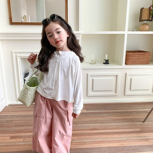 カーディガン・パーカー White / 90cm キッズ サマー 薄手 カーディガン パーカー フーディ 日除け クーラー対策 3カラー ユニセックス