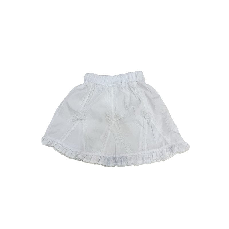 半袖セットアップ White skirt / 90cm 水玉プリント半袖パフスリーブブラウス/レースフリルスカート【mh0009728】