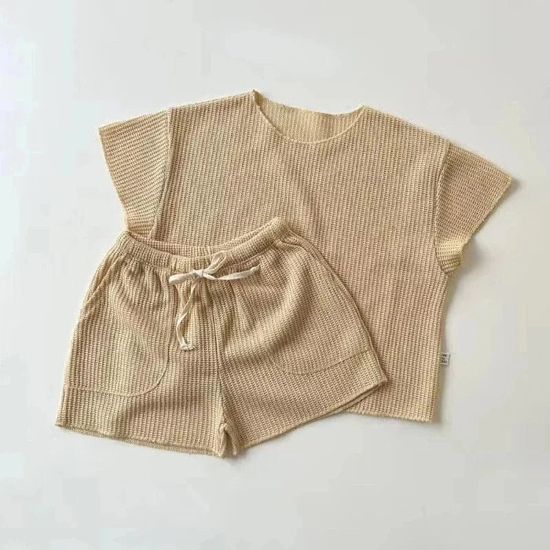 キッズ半袖Tシャツ&ショートパンツ2点セット(アプリコット系/紐付き)