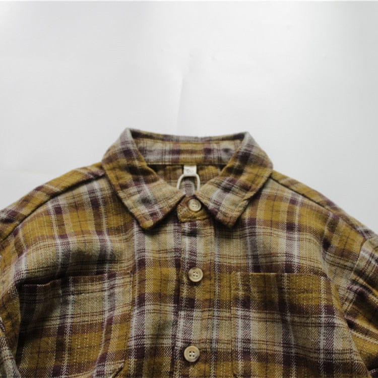 長袖シャツ・ブラウス Yellow / 90cm キッズ服 長袖 シャツ チェック シンプル ベーシック 黄色 赤 2色 男の子