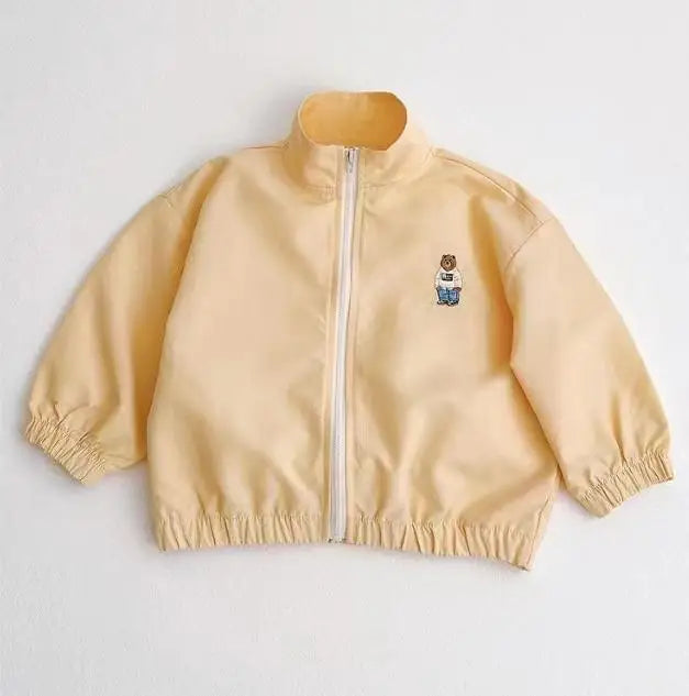 ショートコート・ジャケット・ジャンパー yellow / 9M 73cm / 取り寄せ(7〜21日) ベビーアウター ウィンドブレーカー ジャンパー ジッパージャケット ベアくまワンポイント 日除け クーラー対策 4カラー