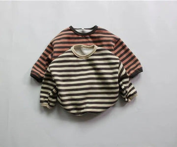 長袖Tシャツ キッズスウェットシャツ ボーダー 裏起毛 スウェットトップス オレンジ ベージュ 2カラー ボーイズ 男の子 子供服