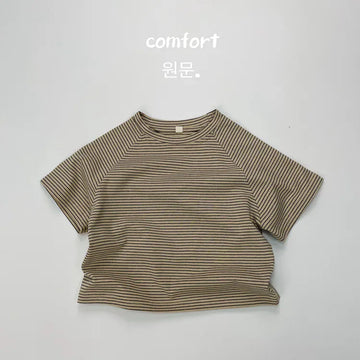 半袖Tシャツ apricot / 12M 80cm キッズトップス 半袖Tシャツ ラグラン袖 ボーダー 5カラー