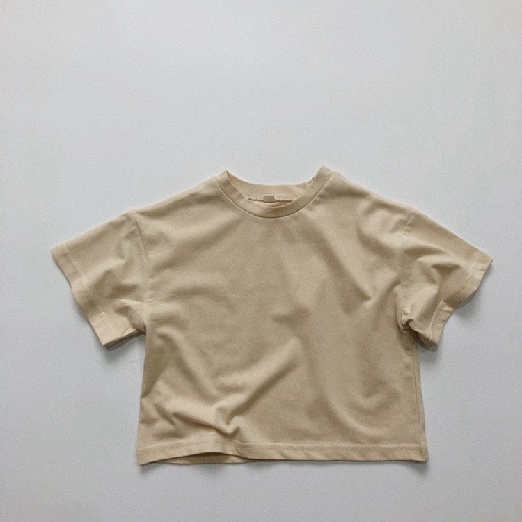 キッズ用ルーズ半袖Tシャツ(半袖・クルーネック)ベージュ色、ワンカラー