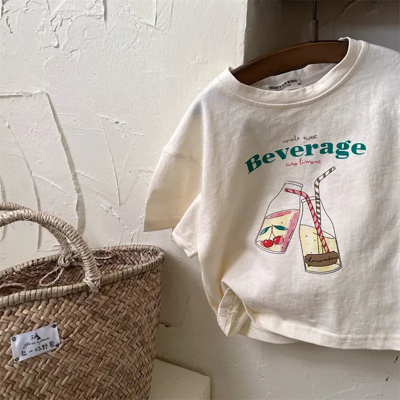 半袖Tシャツ apricot / 2T 90cm キッズトップス 半袖プリントTシャツ ダイナソー/ネコ/アイスクリーム/ドリンク 4カラー