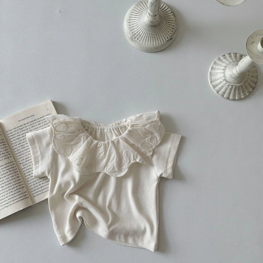 半袖Tシャツ Apricot / 6M 66CM ベビートップス 半袖Tシャツ ビッグレースサークル襟 2カラー【mh0006317】