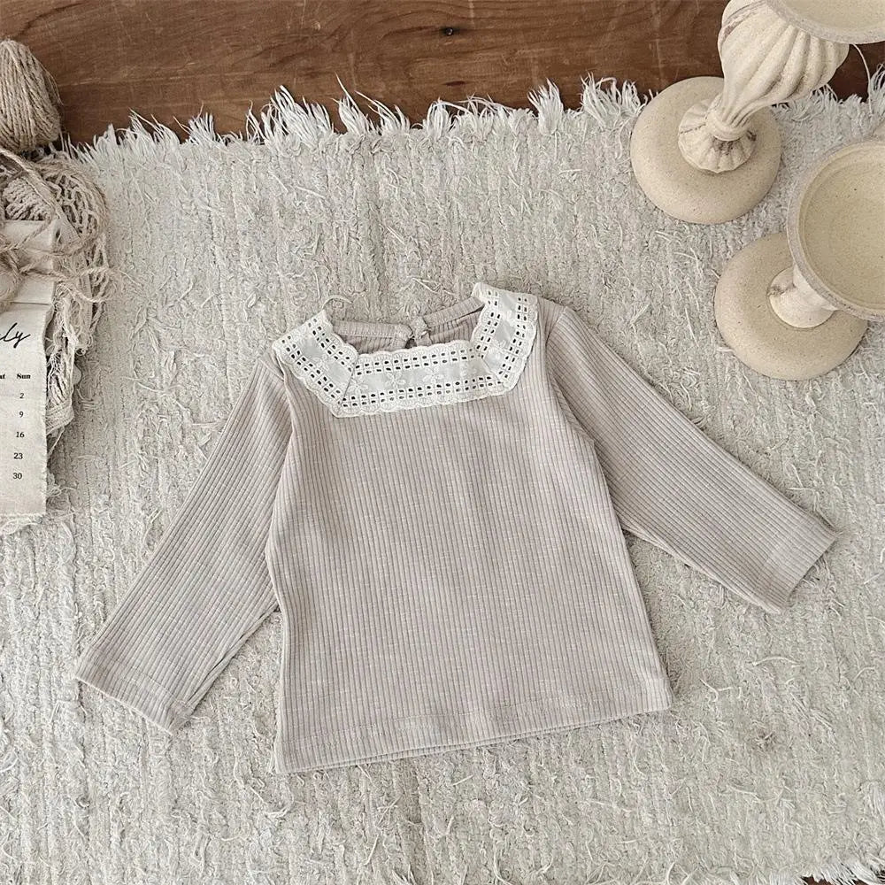 長袖Tシャツ Apricot / 6M 66CM ベビートップス レーススクエアネック長袖Tシャツカットソー 2カラー【mh0006700】