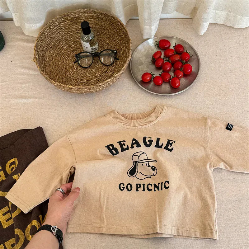 長袖Tシャツ apricot yellow / 12M 80CM キッズトップス 長袖Tシャツ 犬ドッグプリント 3カラー