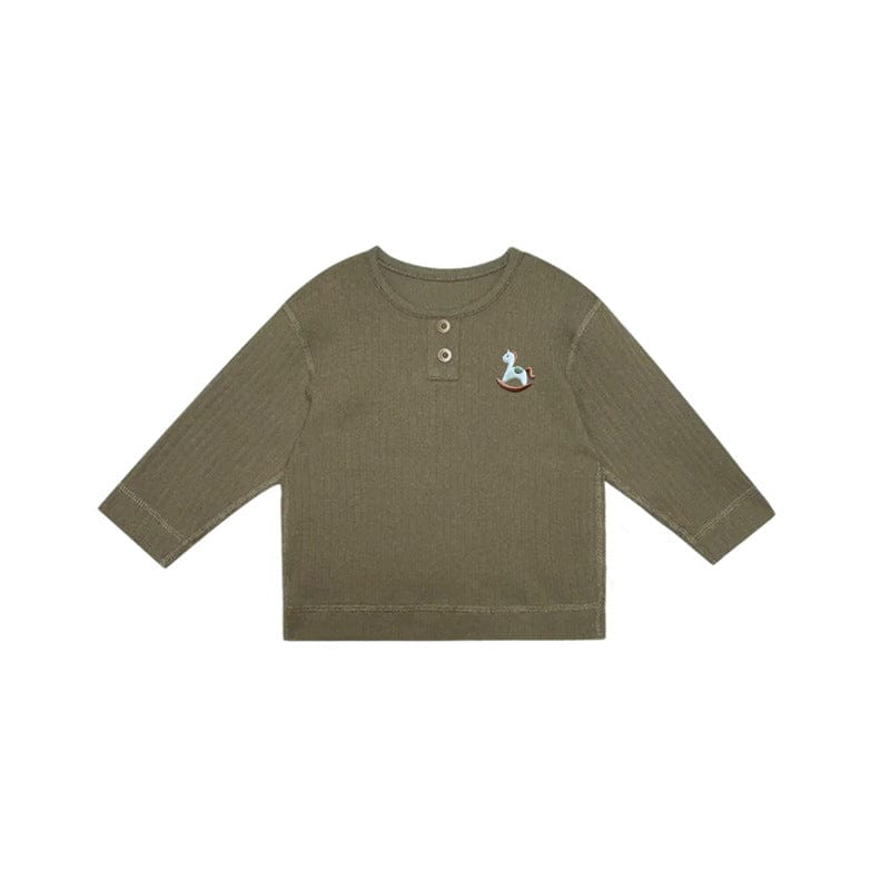 長袖Tシャツ Army Green / 73cm 木馬ワンポイント刺繍長袖Tシャツ【mh0010738】