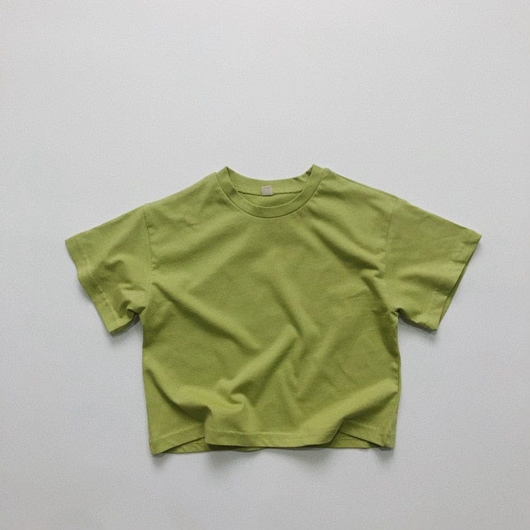 キッズ用ルーズ半袖Tシャツ(半袖・クルーネック)ライトグリーン色、ワンカラー